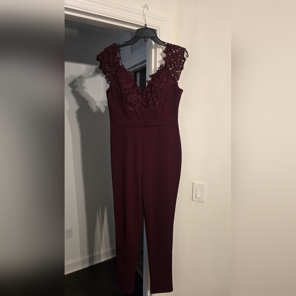 iris Pants - Iris Deep Burgundy Lace Jumpsuit